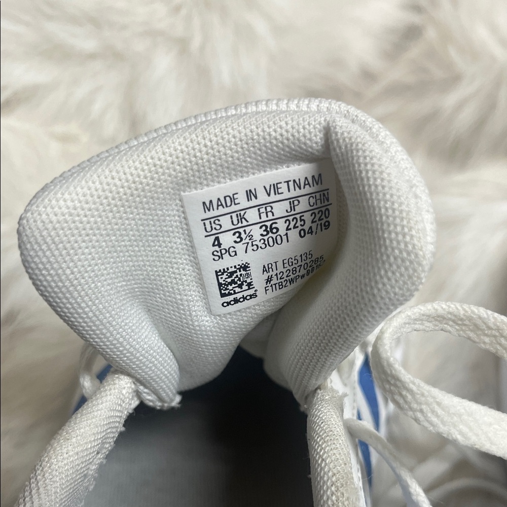 adidas Kids White Sneakers with Blue Glitter Stripes - Picture 5 of 5